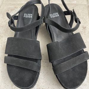 New Eileen Fisher suede black sandals. Women’s Size 6